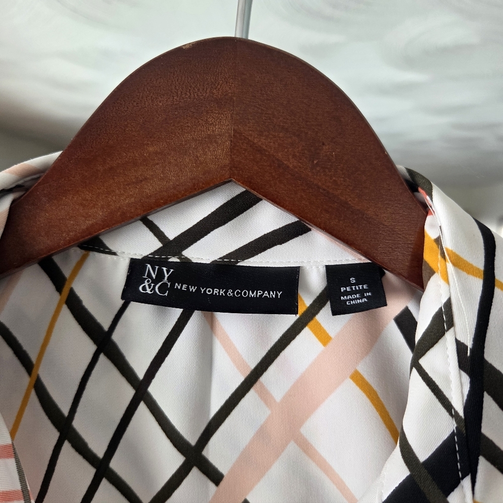 New York & Co White Plaid Button Front Shirt Dress Belted Small Petite EUC NY&Co - Picture 6 of 16